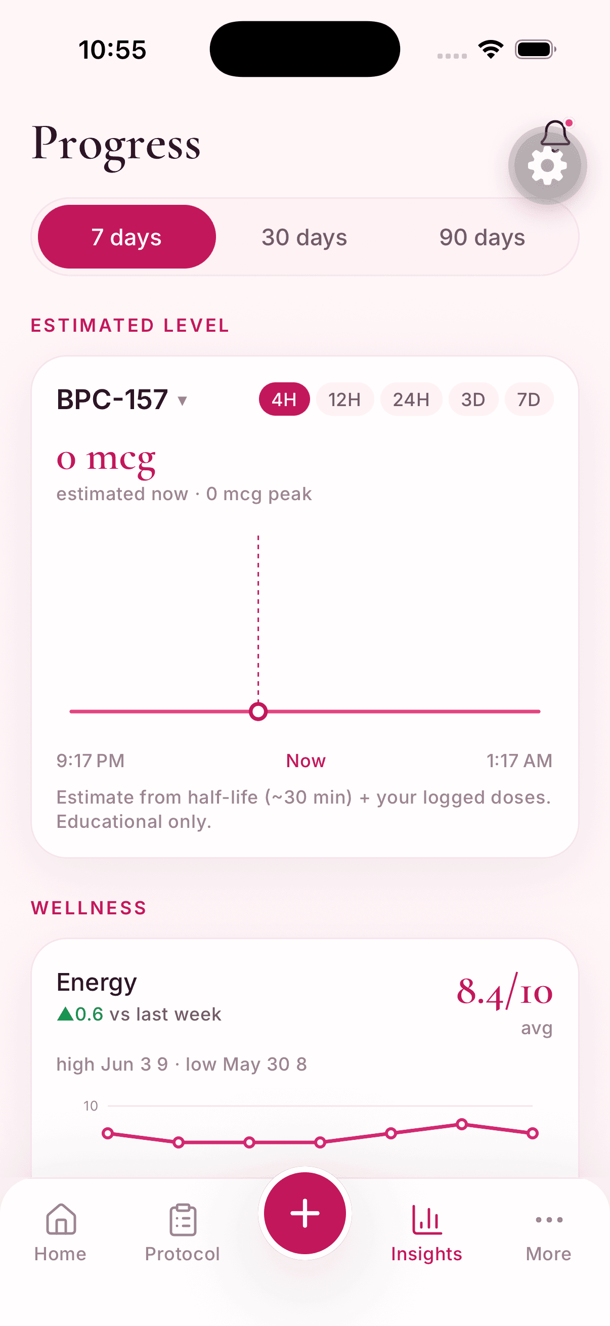 Peptide Glam wellness insights screen
