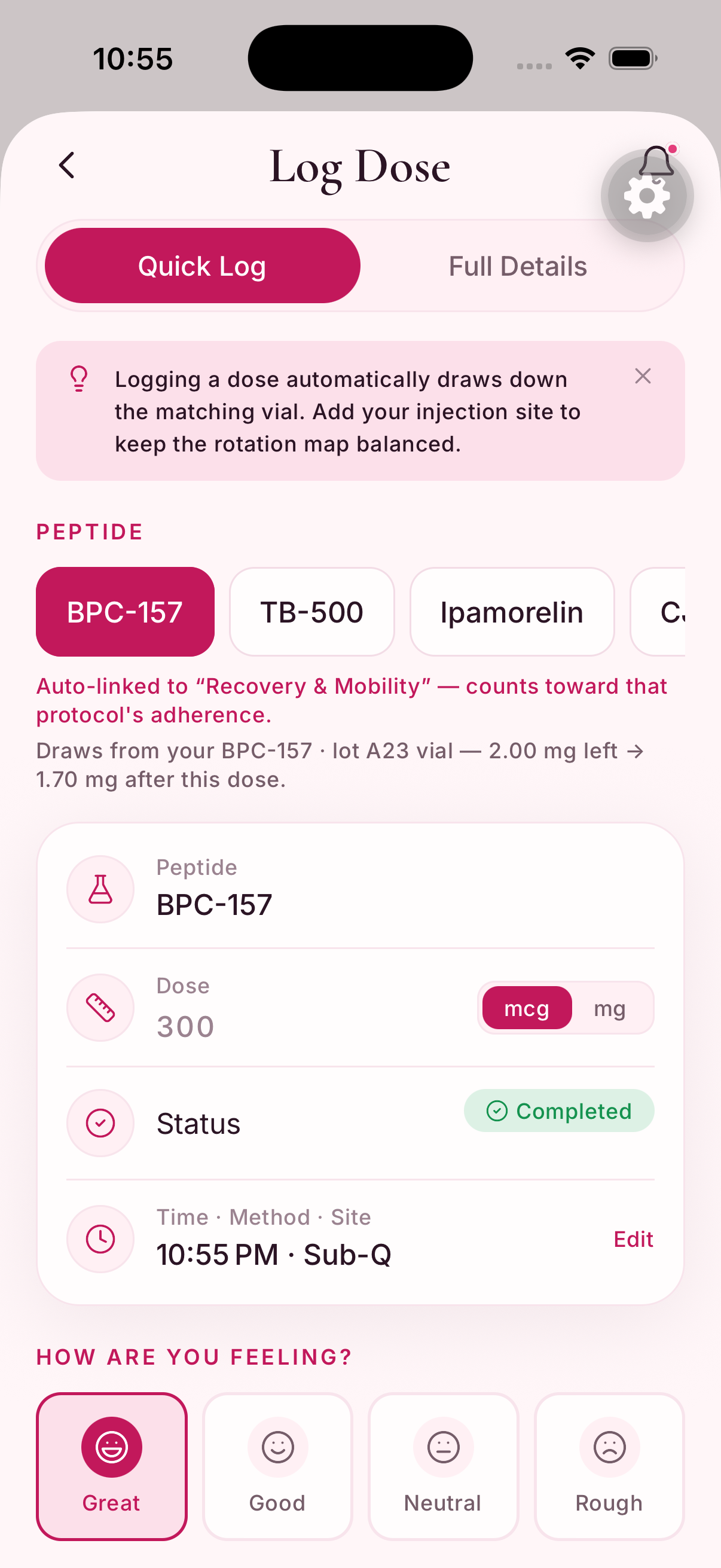 Peptide Glam — Log dose